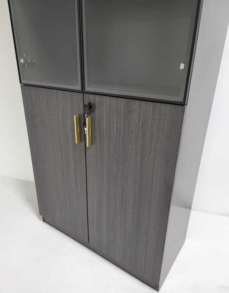 Modern Modular 800mm Wide Two Door Bookcase in Grey Oak - HS0508